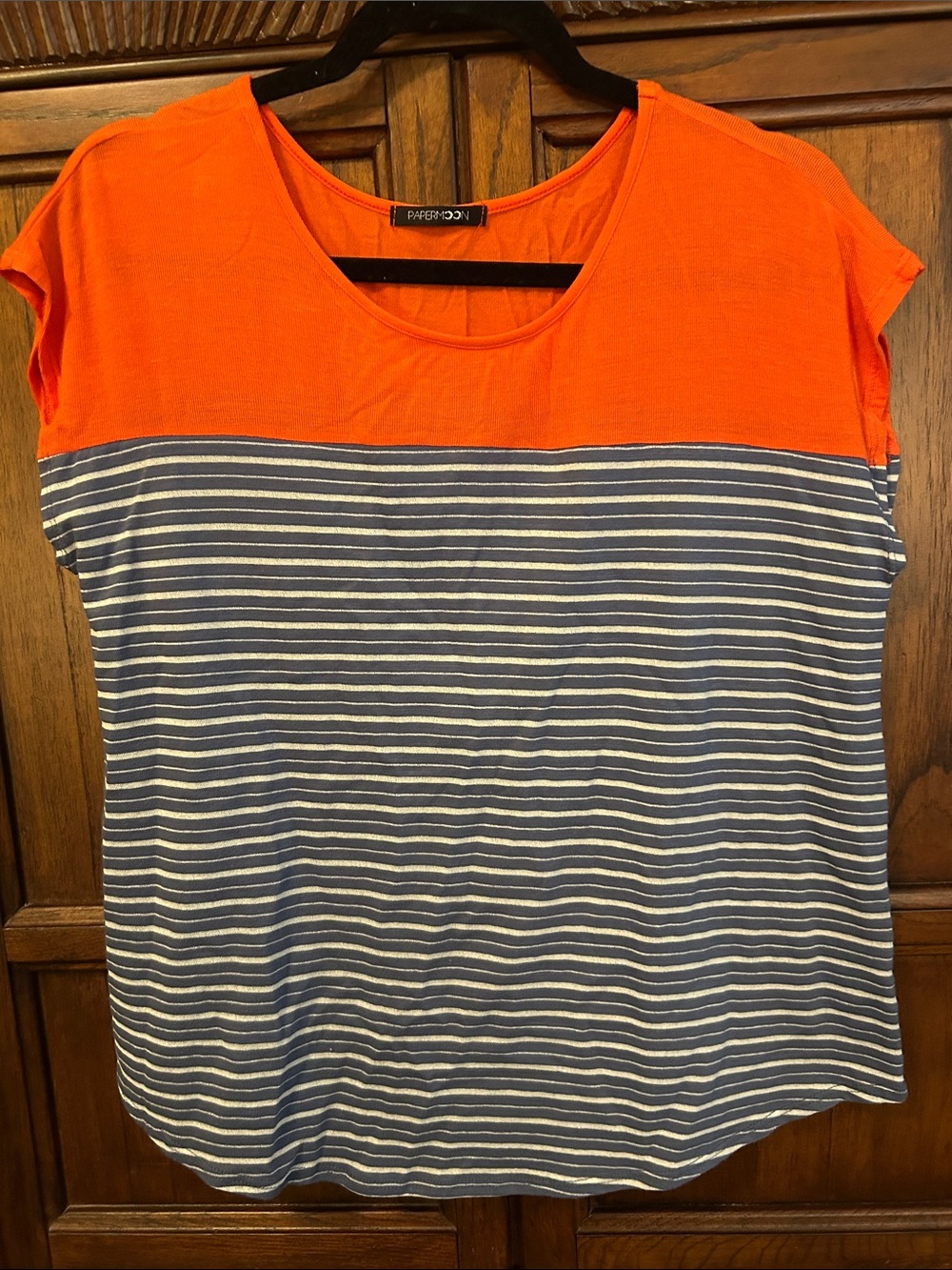 Papermoon Orange and Navy Striped Scoop Neck Top